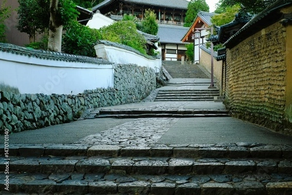 Fototapeta the rear approach to the Nigatsu-do hall of Todai-ji Temple.in early morning