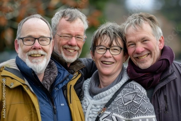 Fototapeta Portrait of three senior men and women smiling at the camera.