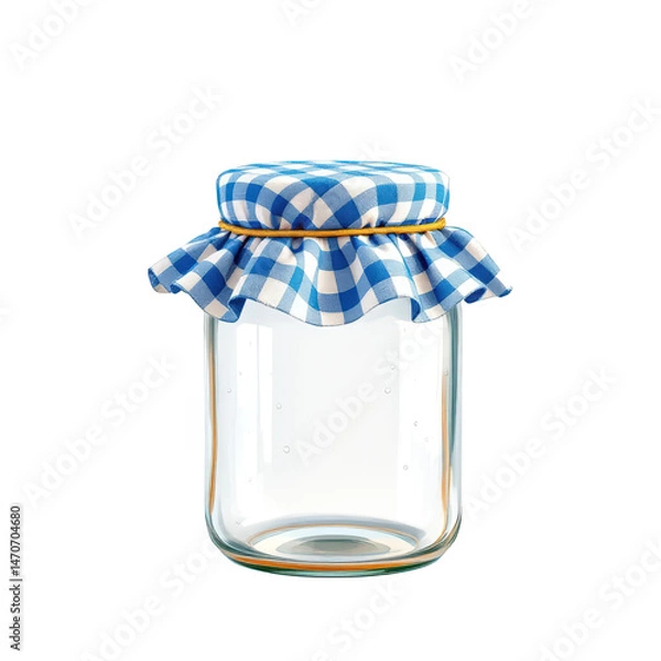 Fototapeta Empty Glass Jar with Gingham Fabric Cover, isolated on transparent background.