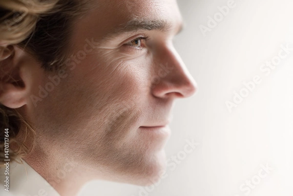 Fototapeta sound engineer portrait positioned on left side of frame hands out of view displaying calm expression