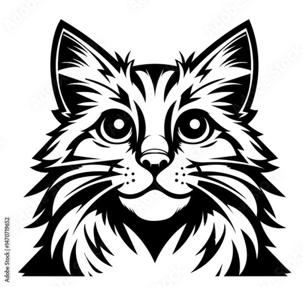 Obraz A black and white cat with a very long fur. The cat has a very cute and adorable face