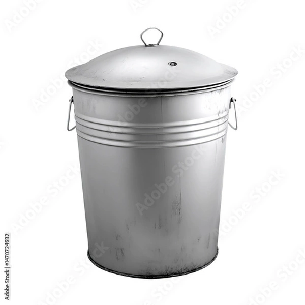 Fototapeta A metallic trash can with a lid and handles. A practical and utilitarian object for waste disposal