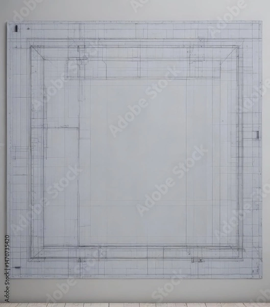 Fototapeta Architectural blueprint photo frame  Overlay grid for image placement , isometric view, effect