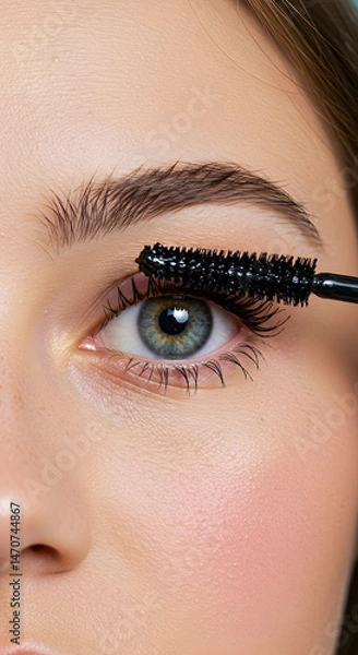 Fototapeta Close-up of Woman Applying Mascara to Eyelashes for Glamorous Look Enhancing Beauty and Confidence in Personal Care and Daily Routine Achieving Elegant Style