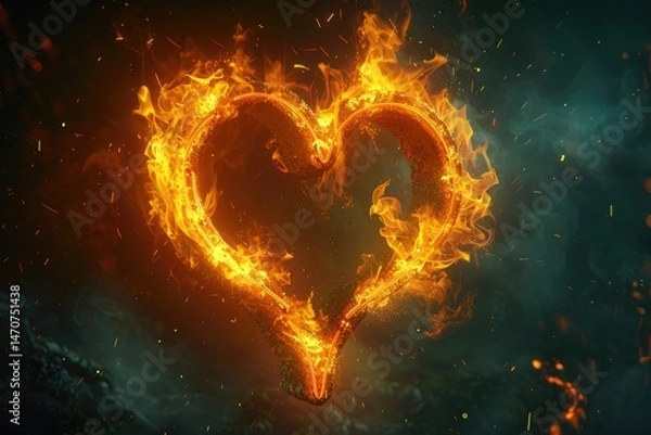 Fototapeta Fiery heart shape outlined in vibrant flames.