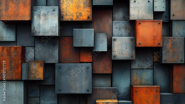 Fototapeta Abstract Rusty Metal Cubes Texture Background