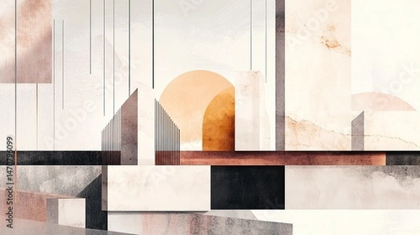 Fototapeta Abstract cityscape with geometric shapes and muted colors
