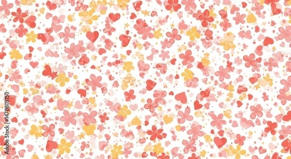 Fototapeta Whimsical pattern of hearts and flowers in pastel colors.