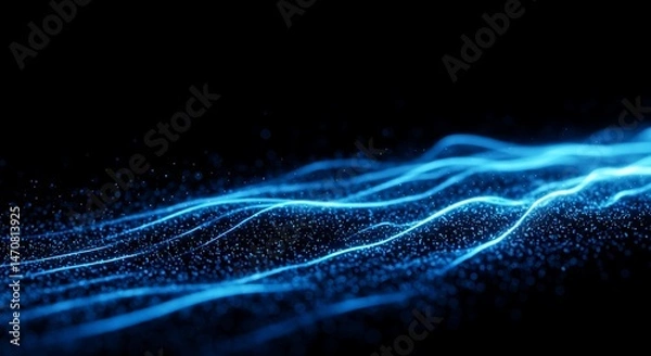 Fototapeta Abstract Blue Waves on Black Background