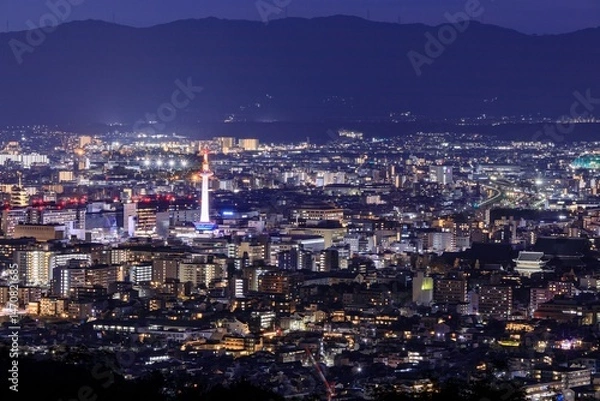 Obraz 【夜景100選】京都府、将軍塚より眺める京都市街の夜景