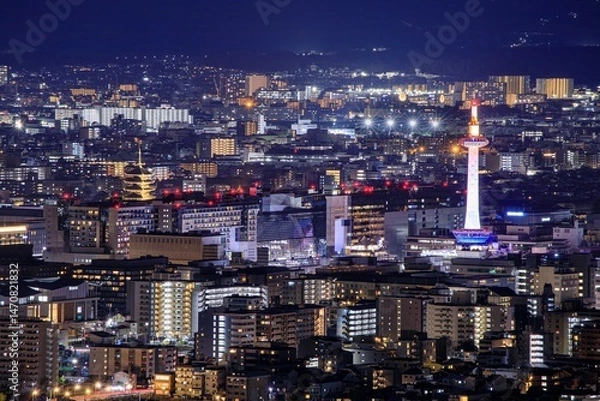 Obraz 【夜景100選】京都府、将軍塚より眺める京都市街の夜景