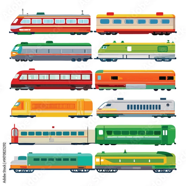 Obraz Eight Classic passenger train arranged on white background