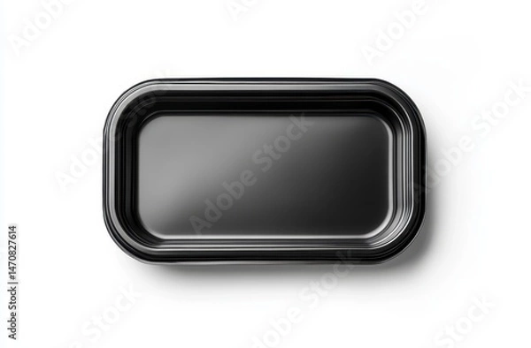 Fototapeta Black rectangular food container, glossy finish, isolated