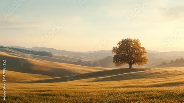 Obraz Golden Hour Landscape With Solitary Tree