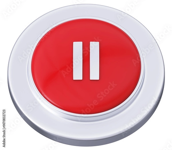 Obraz 3D Stop button silver color isolated on transparent background 3D illustration