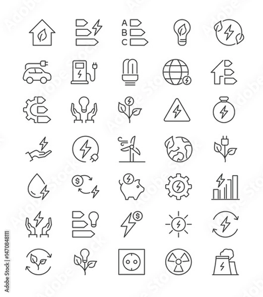 Fototapeta Linear icons depicting energy sources