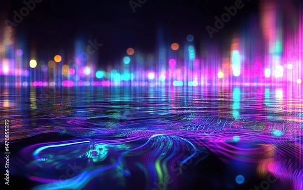 Fototapeta Futuristic city reflected in vibrant water