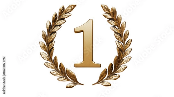 Fototapeta A set of gold laurel wreath with the number 1, symbolizing victory, isolated on a clean white background for award photography isolated on a transparent background