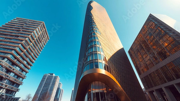 Obraz  Close-Up of a Wavy Landmark Skyscraper in a Futuristic Urban Skyline