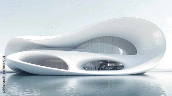 Obraz  Futuristic Flowing White Architecture Harmonized with Waterscape