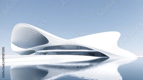 Obraz  Futuristic Flowing White Architecture Harmonized with Waterscape