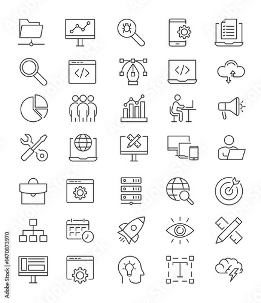 Fototapeta Digital icons arrayed web development focus