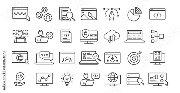 Fototapeta Outline icons symbolizing digital development concepts