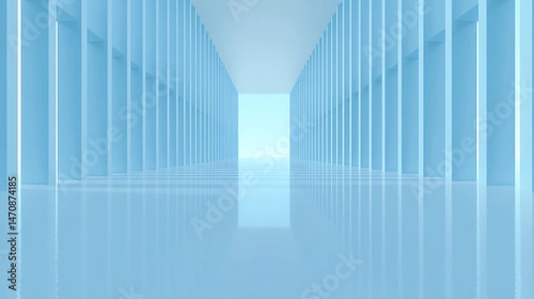 Obraz Minimalist Abstract Architectural Space with Symmetrical Pillars and Reflective Floor