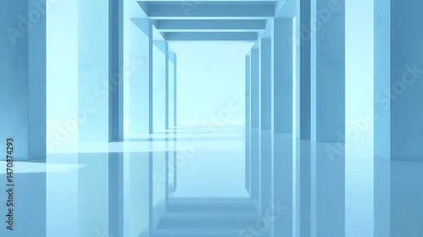 Obraz Minimalist Abstract Architectural Space with Symmetrical Pillars and Reflective Floor