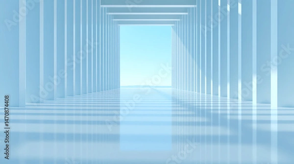 Obraz Minimalist Abstract Architectural Space with Symmetrical Pillars and Reflective Floor