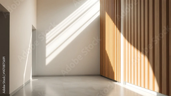 Obraz Modern Minimalist Interior with Dramatic Sunlight and Shadows