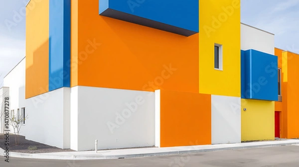 Obraz Vibrant Modern Building with Bold Color Blocking and Geometric Design
