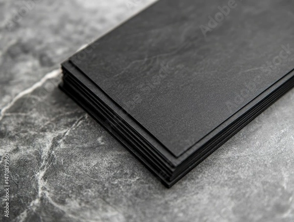 Fototapeta Stack of black business cards on a gray marble surface