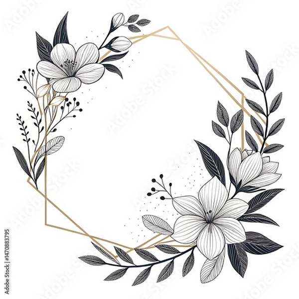 Fototapeta Modern flower Border Frame Vector Art