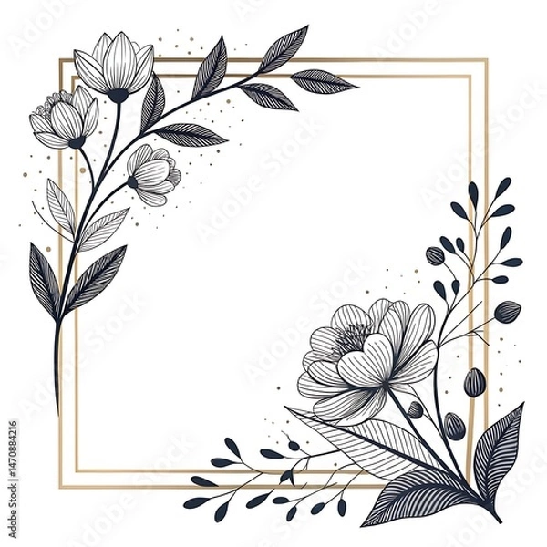 Fototapeta Modern flower Border Frame Vector Art