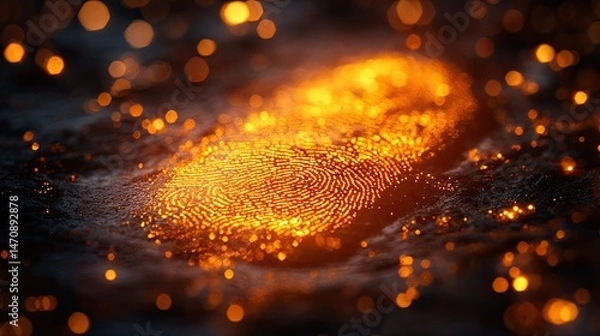 Obraz Glowing Fingerprint with Dark Background.