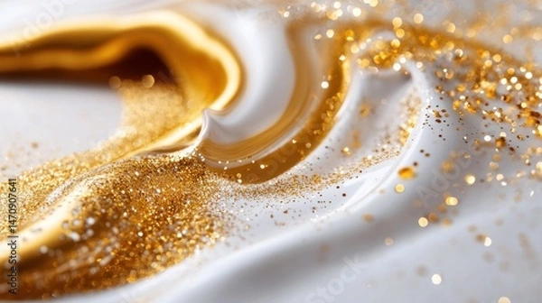 Fototapeta Swirling golden streams with glimmering dots, luxury holiday concept
