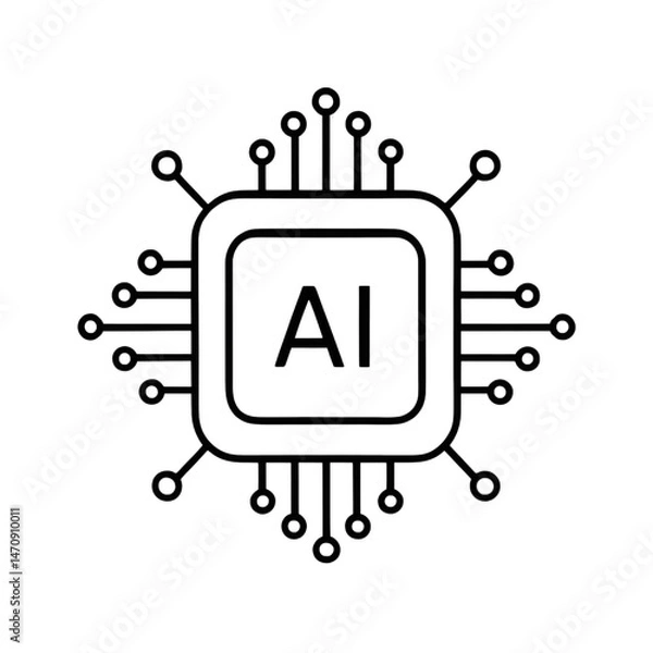 Fototapeta AI Chip Icon – Artificial Intelligence Processor Line Art Symbol