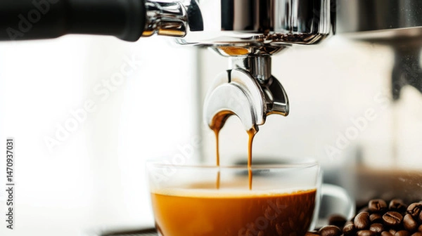 Fototapeta Generic metallic coffee machine with a clipping path, isolated on a white background