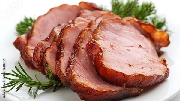 Fototapeta  Pork ham slices isolated on a white background