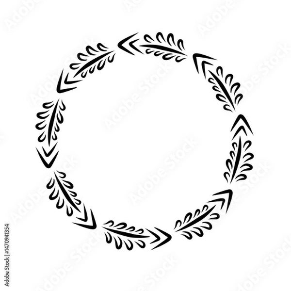 Fototapeta Decorative circular pattern featuring stylized leaves and arrows, suitable for graphic design projects