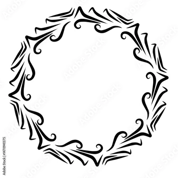 Fototapeta Abstract circular design featuring intricate black patterns on a white background, ideal for creative use