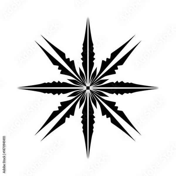 Fototapeta Abstract black and white star-like design with sharp edges and symmetrical patterns on a plain background