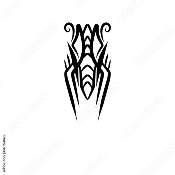 Fototapeta Abstract black tribal design featuring symmetrical patterns and curves on a white background