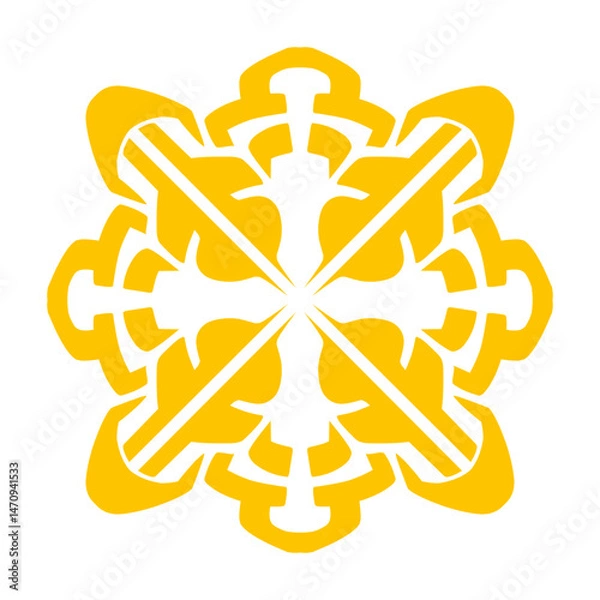 Fototapeta Abstract yellow design featuring symmetrical shapes creating a vibrant pattern on a white background