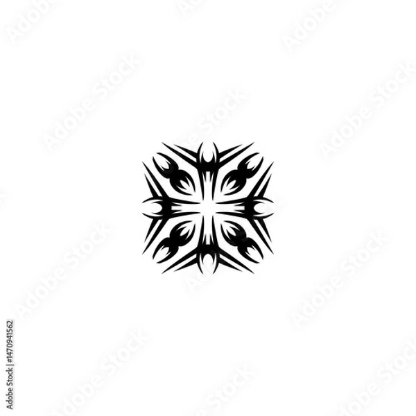 Fototapeta Abstract tribal design featuring symmetrical patterns in black on a white background