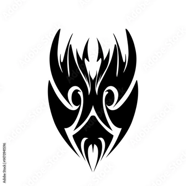 Fototapeta Abstract black tribal design featuring swirling patterns and sharp edges on a white background