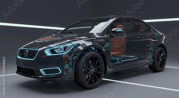 Fototapeta Car Cutaway View Showing Internal Components and Design