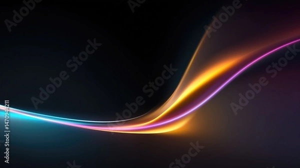 Obraz Vibrant colorful light waves in blue, yellow, and purple on a dark background, creating a dynamic and modern visual. Ideal for digital, tech, and abstract - themed designs.