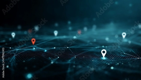 Obraz Global Network Map Showing Location Data Points Connected by Lines